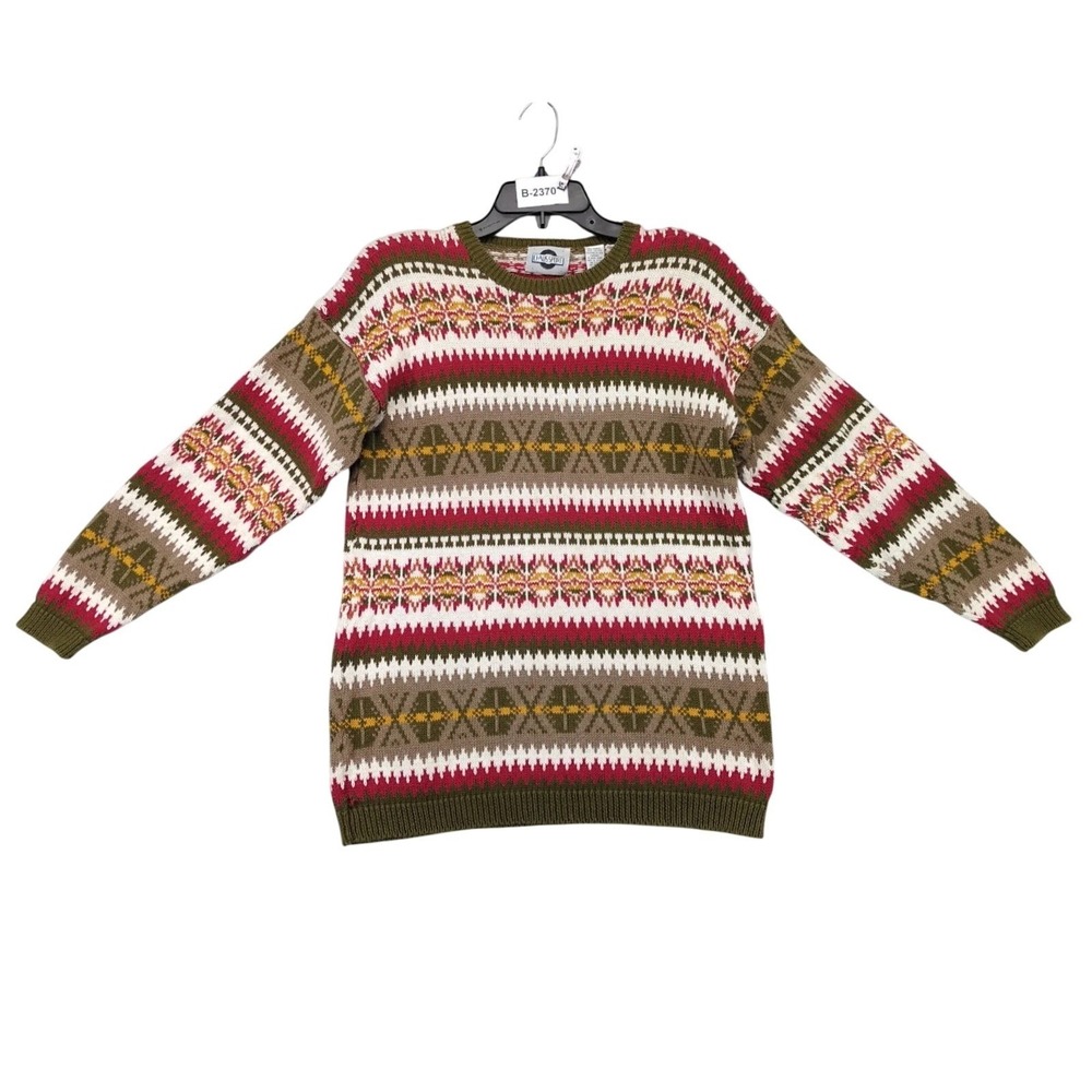 Vintage 80s-90s Chaus Sport Fair Isle Sweater Womens L Preppy Retro Nordic Cabin